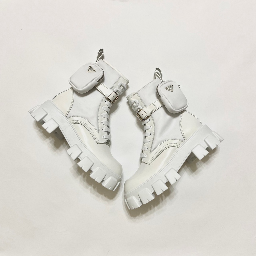 【CPSHOP】Prada 皮革厚底戰術馬丁靴 白色 精品代購 正品代購