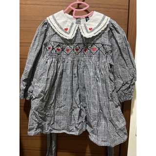 二手兒童女童長袖lolita洋裝120碼尺寸偏小 花童禮服 表演禮服 生日禮服 黑白格 小愛心