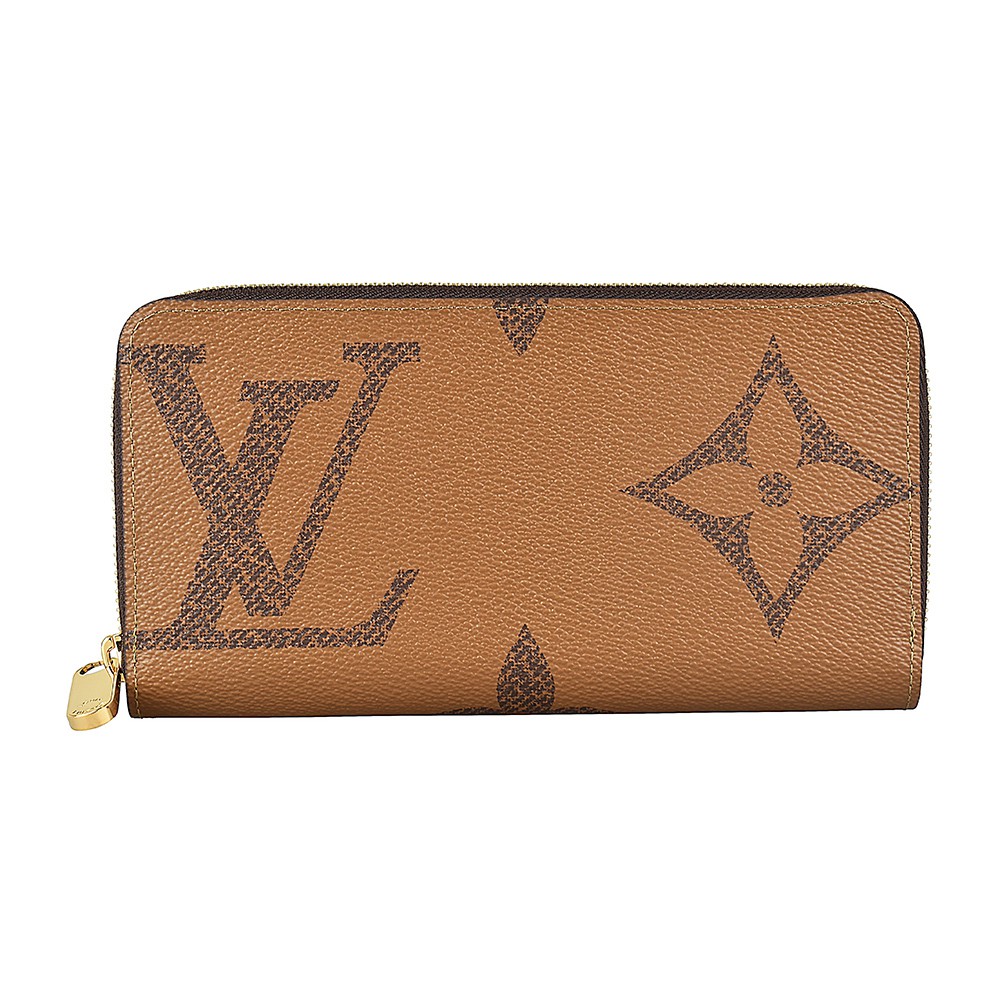 LV M69353 花紋LOGO Giant Monogram Reverse帆布12卡拉鍊長夾(咖啡)