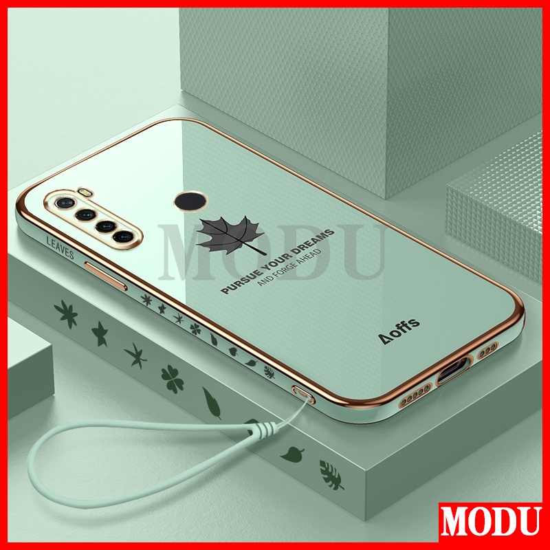 XIAOMI REDMI Modu 外殼小米紅米 Note 8 Note 8 2021 新設計方形手機殼柔軟奢華電鍍楓葉