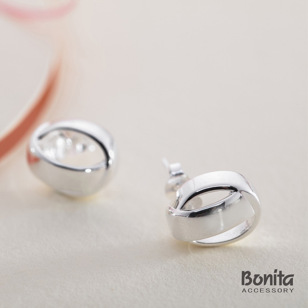 Bonita【925純銀】寬版叉圈純銀耳針耳環 【710-9529-96-F-S3】