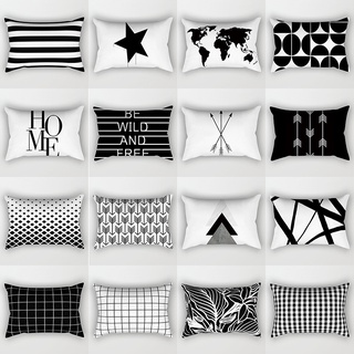 30x50cm 黑白腰枕套熱門現代北歐幾何印花靠墊套客廳沙發床裝飾枕頭