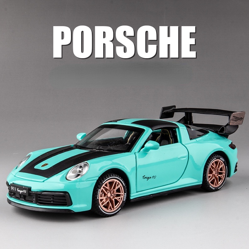 1:32 保時捷Porsche 911 Targa 4s 仿真模型車 金屬合金車模 回力帶聲光開門 收藏擺件 兒童玩具車