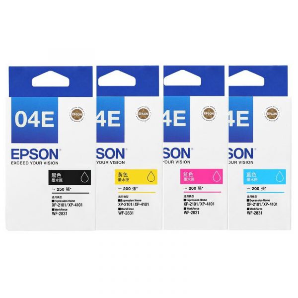 EPSON 四色一組 原廠墨水 C13T04E150 黑 /T04E250 藍/T04E350 紅/T04E450 黃