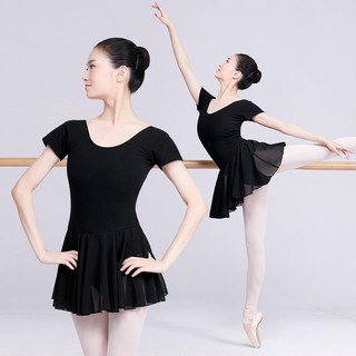 芭蕾舞練功服成人女夏季短袖連體雪紡舞蹈裙形體教師裙專業基訓服