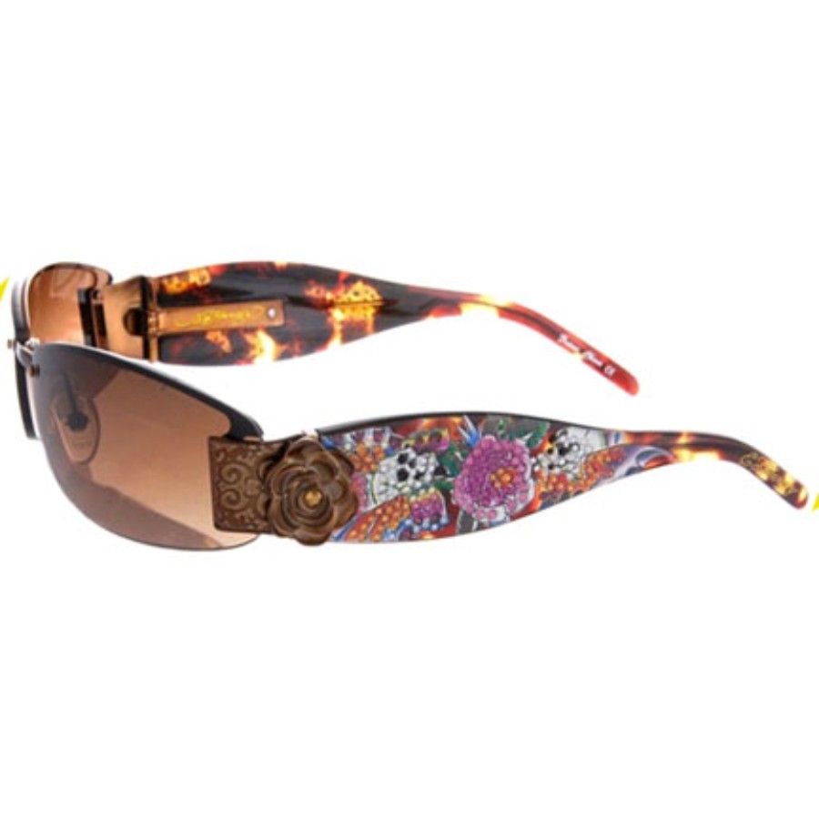 Ed hardy 全新正品 太陽眼鏡 咖啡色 墨鏡 水鑽 玫瑰 骷髏 蝴蝶 EHS-020 誠意購買可議價