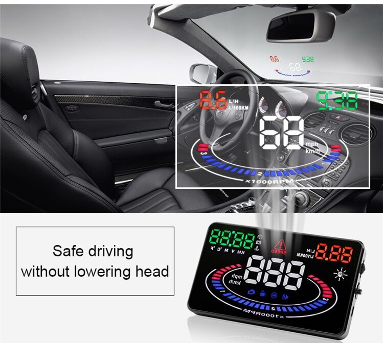 E300 HUD顯示汽車HUD OBD2電壓報警水溫報警車速表擋風玻璃投影儀汽車電子
