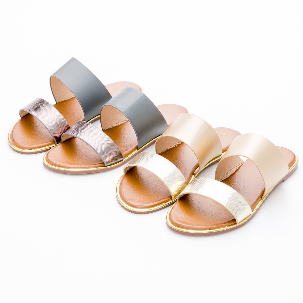 大尺碼涼鞋36-44韓版金屬雙寬帶金邊涼拖鞋-2色選RiverMoon