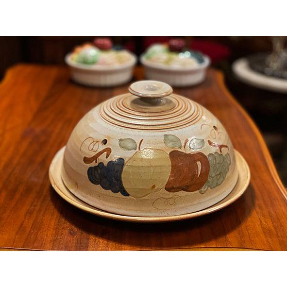 #19世紀  法國製手工手繪大陶盤附蓋『裝派或烤果醬餡餅』『蓋上有透氣孔』 #5211115-1