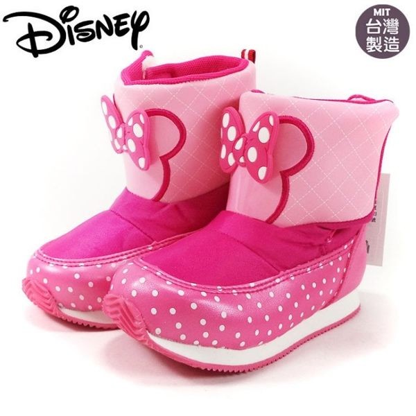 迪士尼Disney正版授權 米妮蝴蝶結 造型魔鬼氈 半高筒賽車靴 太空靴 童靴 桃464652
