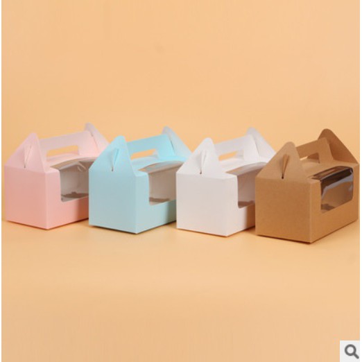 [現貨] 2粒素色蛋糕盒 手提馬芬杯盒 杯子蛋糕包裝盒 手提開窗盒 保羅瓶盒 木糠杯盒子 纸杯蛋糕盒【C094】