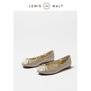 【Lewis Walt】方頭羊漆皮通勤大碼淺口蝴蝶結芭蕾單鞋四季平底鞋女