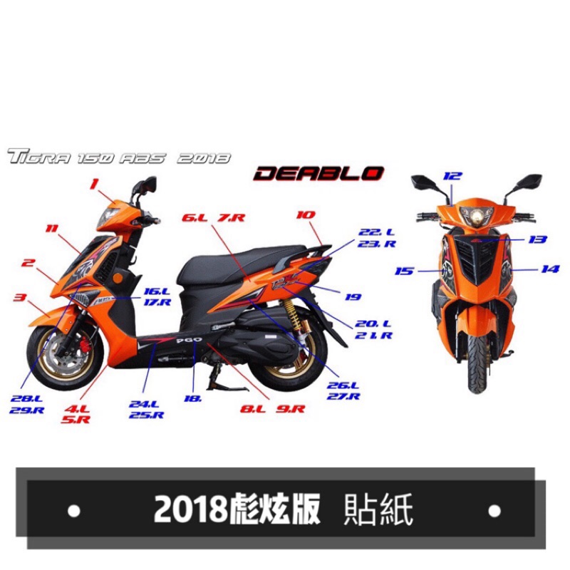 【PGO原廠零件專賣】2018彪炫版 炫耀橘 貼紙 標誌LOGO銘版 特士DIABOL TIGRA ABS特仕 彪虎貼紙