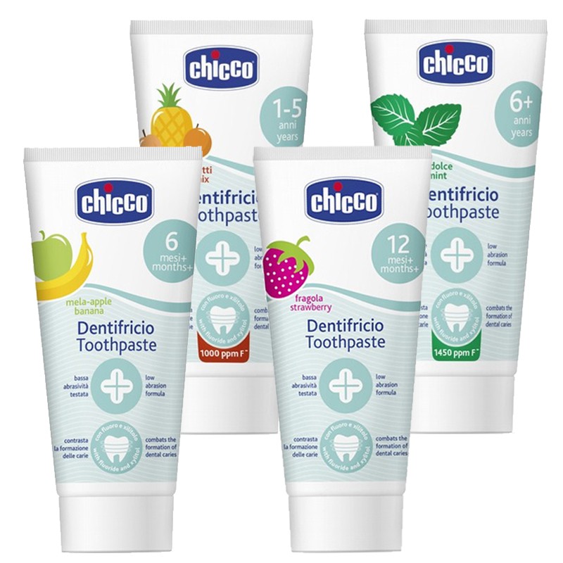 Chicco 兒童木醣醇含氟牙膏 蘋果香蕉 水果草莓 寶寶牙膏 8707