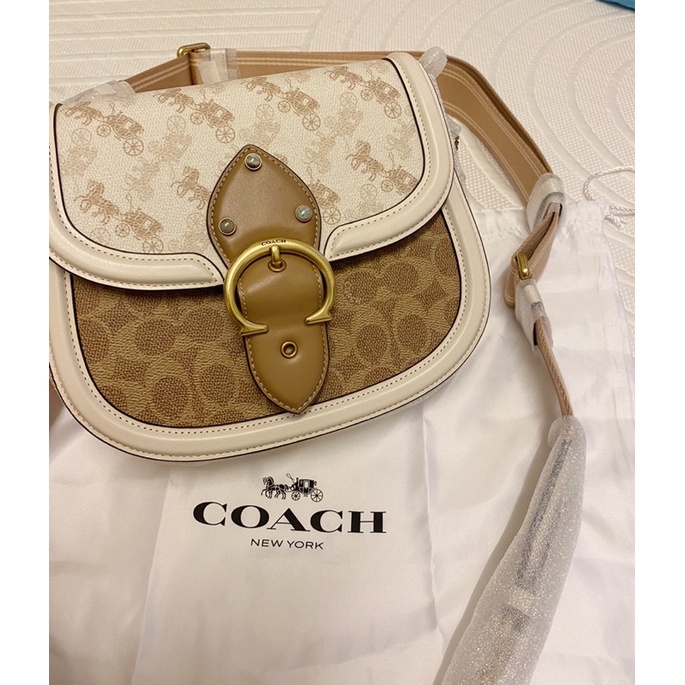 Coach beat saddle經典滿版馬車圖案拼接老花C紋皮革馬鞍包（二手）附2個背帶！🐎❤️‍🔥