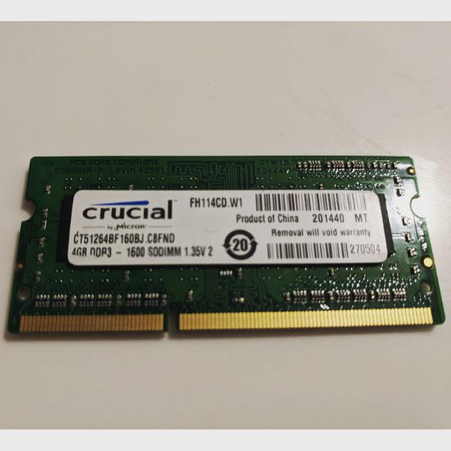 美光 MICRON Crucial 4g ram DDR3 1600 SODIMM 1.35V  筆電用