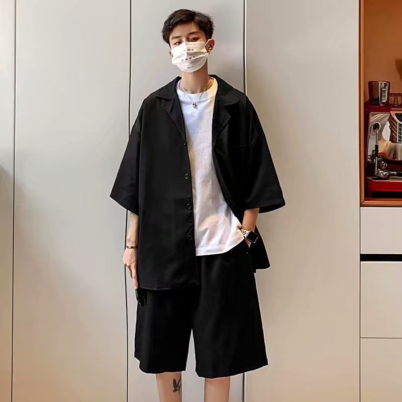 韓版新款短袖西裝套裝 潮牌男士時尚休閒套裝 夏季套裝 休閒套裝 西裝 套裝男（YHX1）【壹號站】