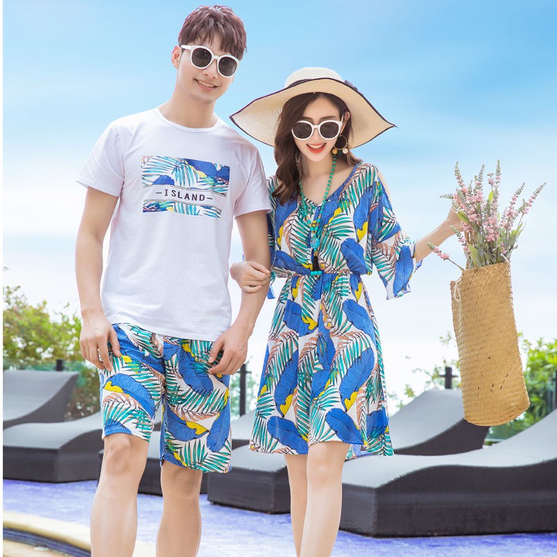 Jjop3 墾丁沙灘情侶裝夏裝海邊套裝旅游穿搭蜜月短袖拍照衣服超仙 蝦皮購物