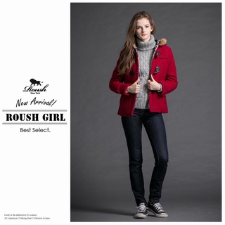 Roush - 女生毛帽設計牛角釦毛料大衣 【N51051】NG商品