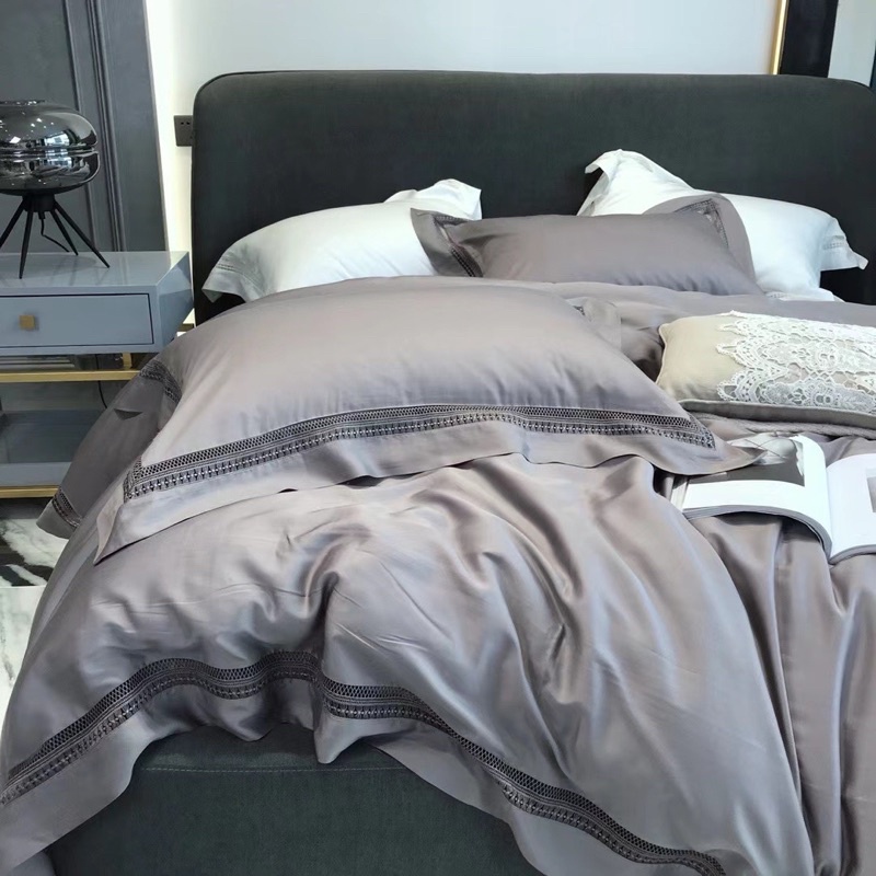 S S 可訂製80支tencel天絲緞面雙人床包縷空炭灰色絲綢單人雙人床罩寬庭埃及棉非兩用被 蝦皮購物