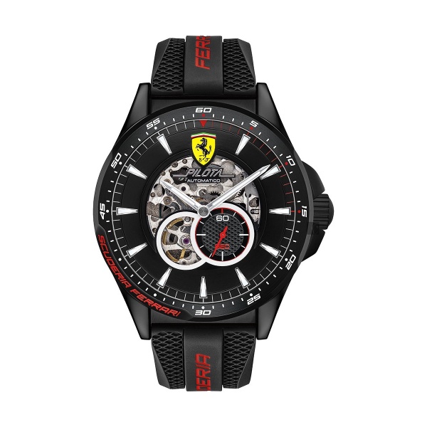【Ferrari 法拉利】PILOTA潮流鏤空機械競速橡膠腕錶-質感黑/FA0830600/台灣總代理公司貨享兩年保固