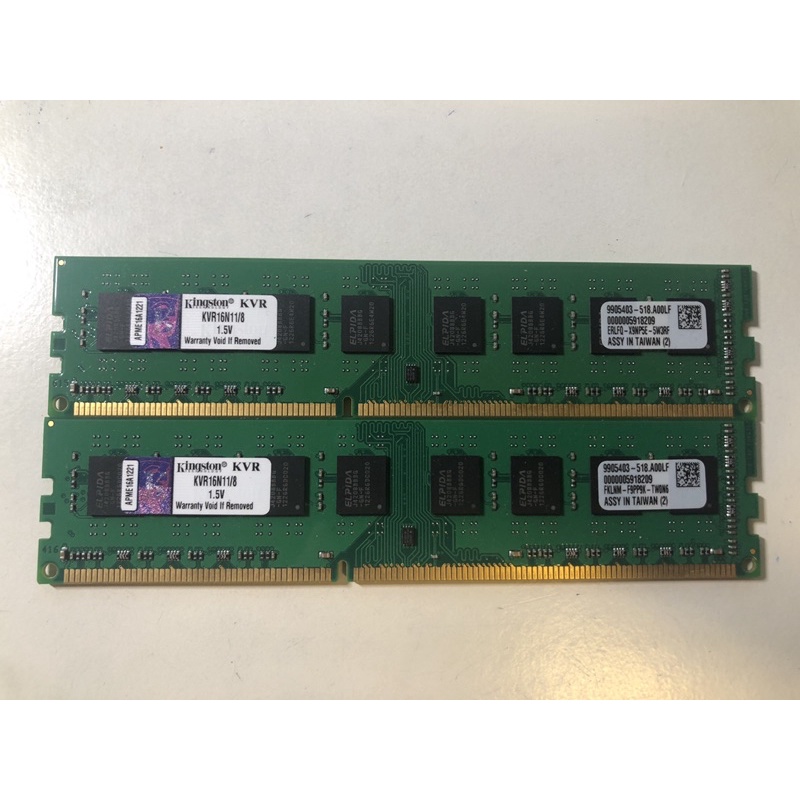 Kingston金士頓 8GB DDR3 1600 記憶體(KVR16N11/8)