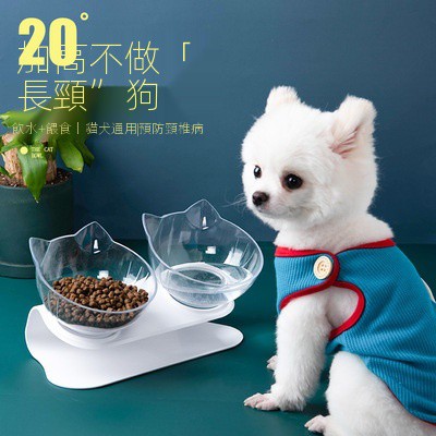 寵物聯盟 護頸貓碗傾斜寵物碗斜口單碗雙碗保護頸椎高腳貓食盆飲水餵食兩用碗貓碗貓耳護頸雙碗寵物用品
