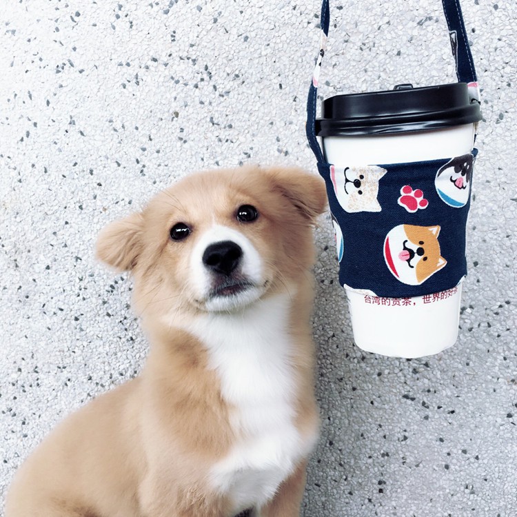 【台灣現貨】柴犬杯套【有吸管套】 飲料杯套 吸管杯套 婚禮小物 飲料杯套 環保提袋 飲料袋 環保袋 提帶