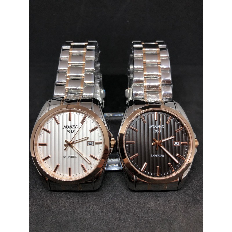 Nobel 諾貝爾錶**60周年慶**時尚直條壓紋輕量不鏽鋼款(黑/中金) 手錶男錶女錶對錶禮物