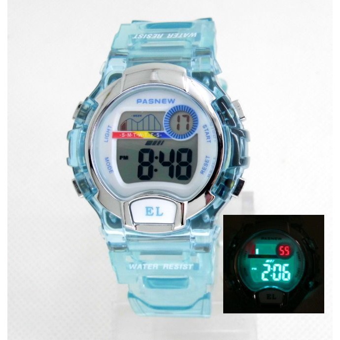 【 幸福媽咪 】PASNEW 百勝牛 防水多功能運動電子錶 果凍綠_37mm_型號:PSE-170
