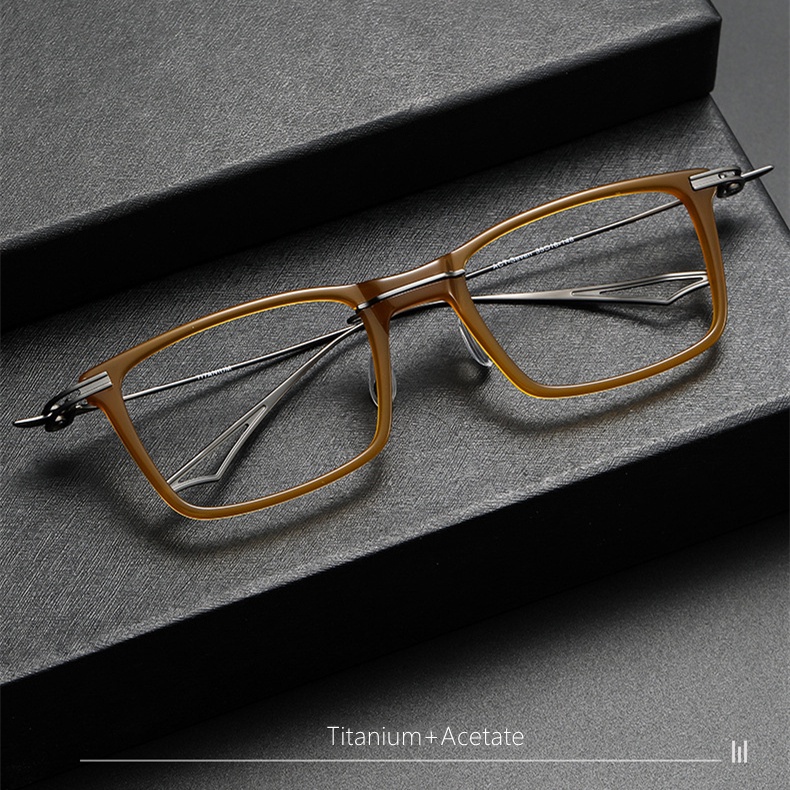現代風格的窄方形眼鏡, 鈦和醋酸纖維混合鏡架, 輕巧, 辦公室男士光學眼鏡,大臉,大頭, DITA设计 ACT-7