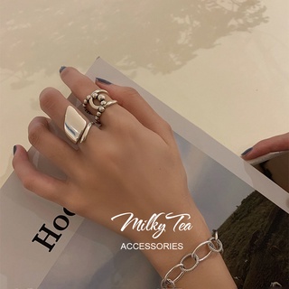 奶茶家 MilkyTea系列 兩款可選 正韓復古風格女生戒指 個性少女幾何形光面食指戒 街頭嘻哈風簡約設計可愛女孩關節戒