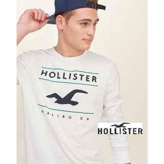 HCO Hollister co.Applique Logo Graphic Tee貼布長袖T-白色