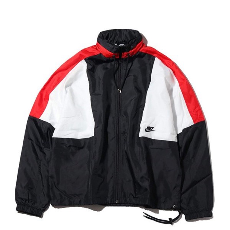 Nike HO18 NSW Jacket 復古運動外套 白黑紅配色 風衣 校服 連帽 AQ1891-010