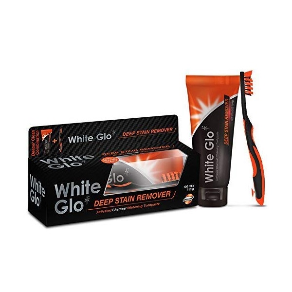 澳洲 WHITE GLO 活性碳 超效潔淨亮白組合 (牙膏150g+牙刷X1)- 含氟、去除牙漬