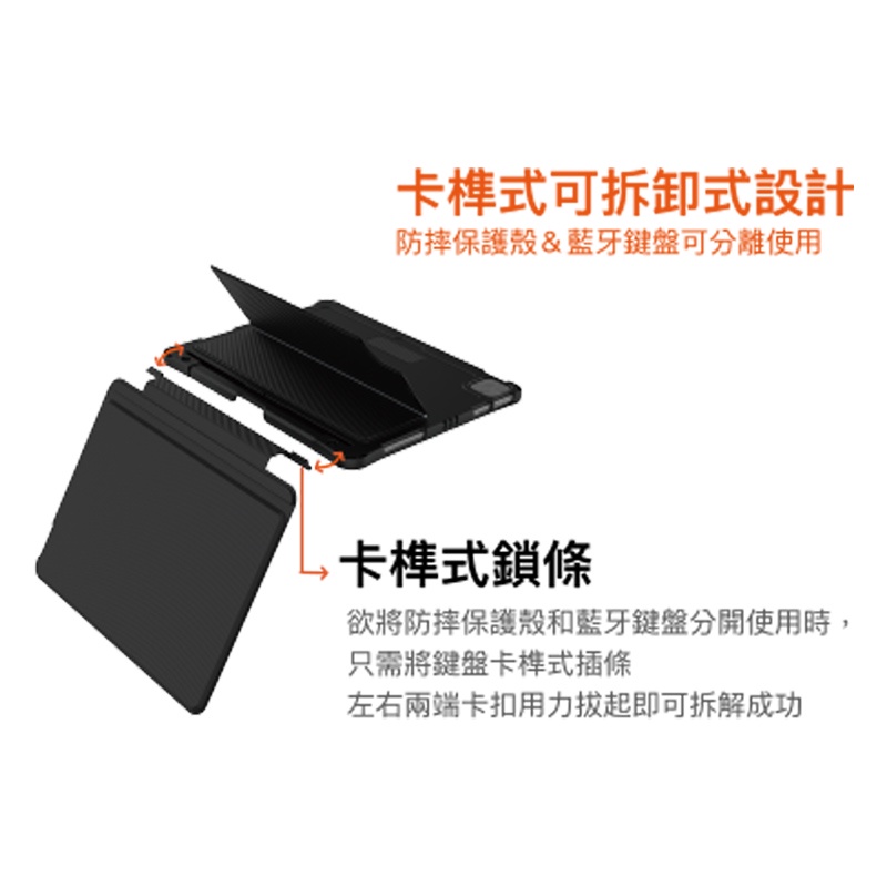 VAP 2in1 防摔含觸控板 2022 iPad 10 (10.9 吋) 藍牙無線鍵盤保護殼, 黑