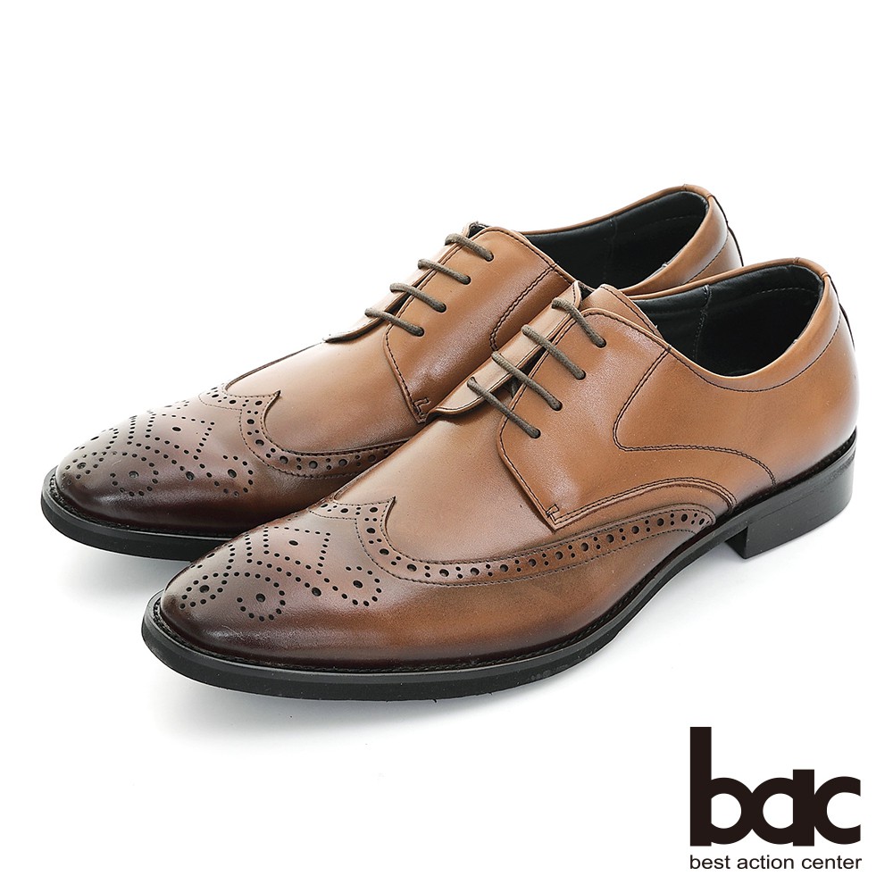 【bac】商務菁英 輕量舒適雕花造型紳士鞋 - 棕色