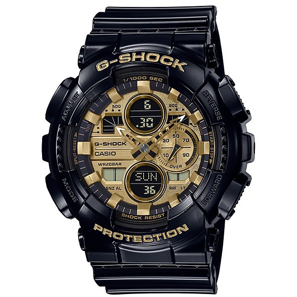 CASIO卡西歐G-SHOCK GA-140GB-1A1人氣雙顯GA-140耀眼滿載男子氣概機械風腕錶-金51.2mm