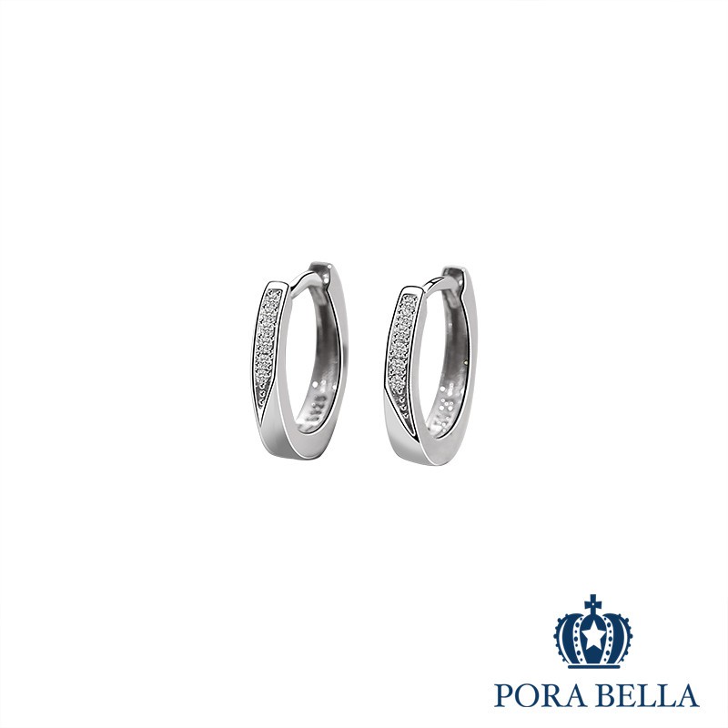 <Porabella>925純銀低調鋯石耳環 注目焦點  法式風情穿洞式耳環 Earrings