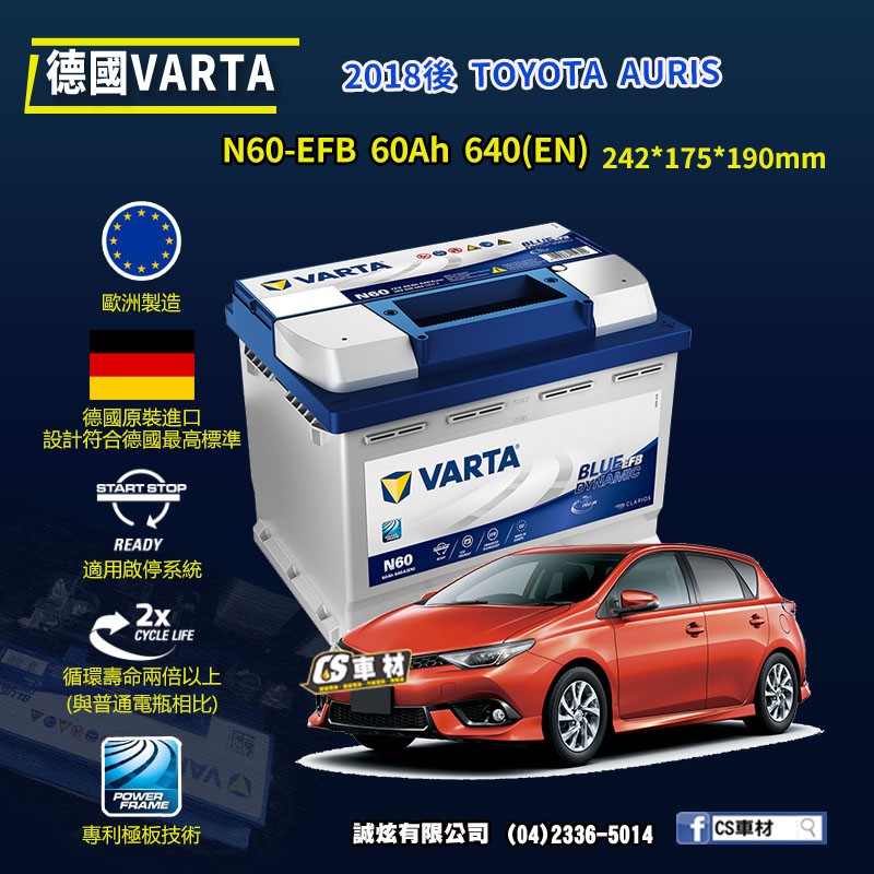 CS車材-VARTA 華達電池 TOYOTA AURIS 18年後 D24 N60 D52 代客安裝 非韓製