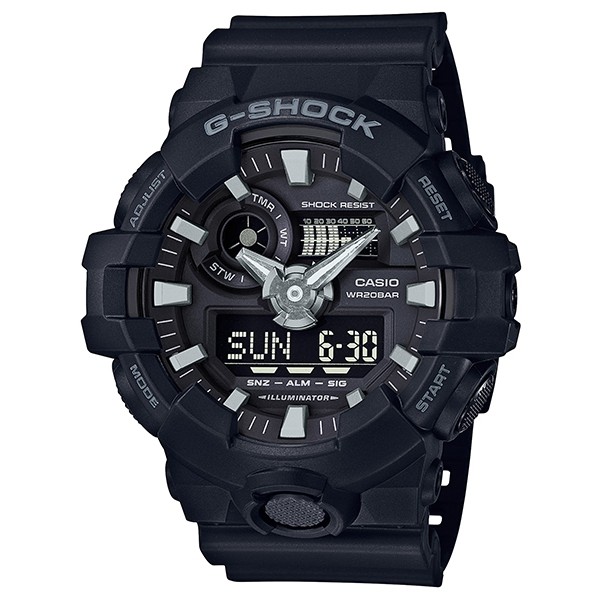 CASIO卡西歐G-SHOCK超人氣大錶徑推出亮彩新色設計採用多層次錶盤設計搶黑為主GA-700-1B