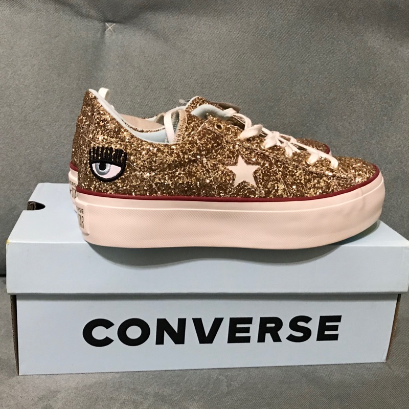 全新 現貨 converse chiara ferragni 限量 聯名 眨眼鞋 金色 厚底 國外 限定 US 8 25