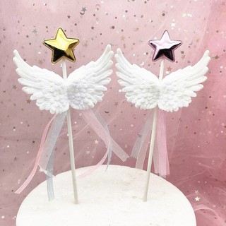 蛋糕裝飾星星羽毛紙杯蛋糕裝飾天使週年紀念婚禮生日派對用品