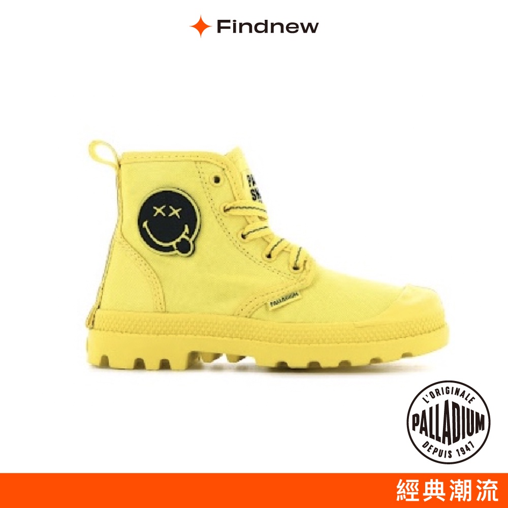 PALLADIUM PAMPA SMILEY 微笑吐舌聯名 棉質拉鍊筒靴 大童黃色 56882-736【Findnew】