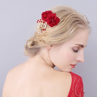 羅絲新娘飾品 r2 rt 模擬玫瑰花新娘飾品 紅色 髮梳