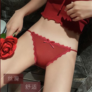 性感蕾絲邊冰絲超薄無痕內褲女低腰細帶純棉質檔女士三角褲大尺碼