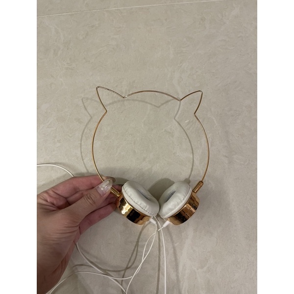 玫瑰金貓咪造型耳機超可愛九成新
