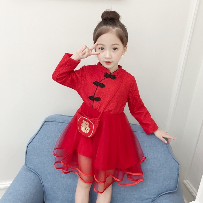 ✨現貨✨兒童 女童 冬款 旗袍中國風 過年服裝 新春洋裝