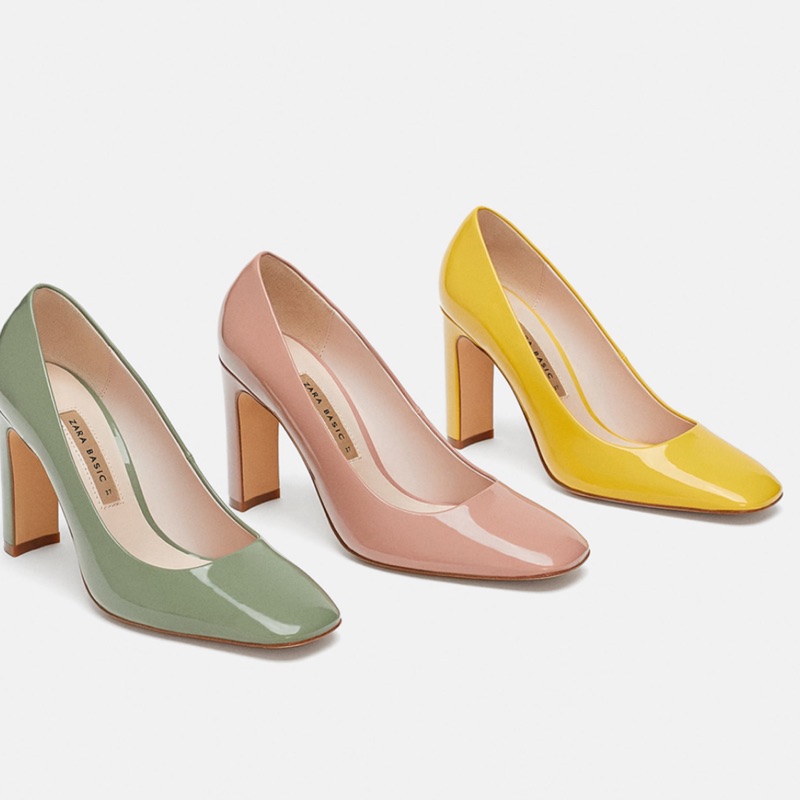 Zara 高跟鞋 👠 粉色 黃色 綠色 方頭高跟鞋