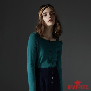 BRAPPERS 女款 大V領露肩排釦長袖線衫-綠